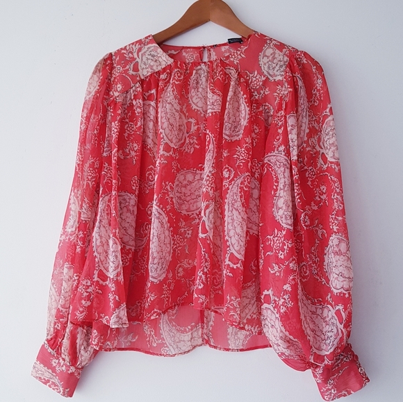 ZARA Red Paisley Chiffon Pullover Blouse - Picture 2 of 10